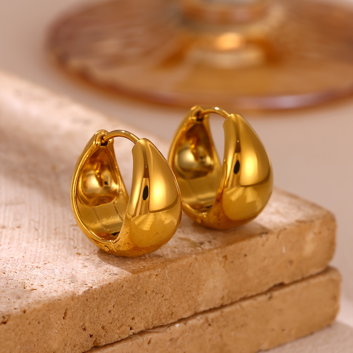 Women's Chunky Teardrop Hoop Earrings, Minimalist Style